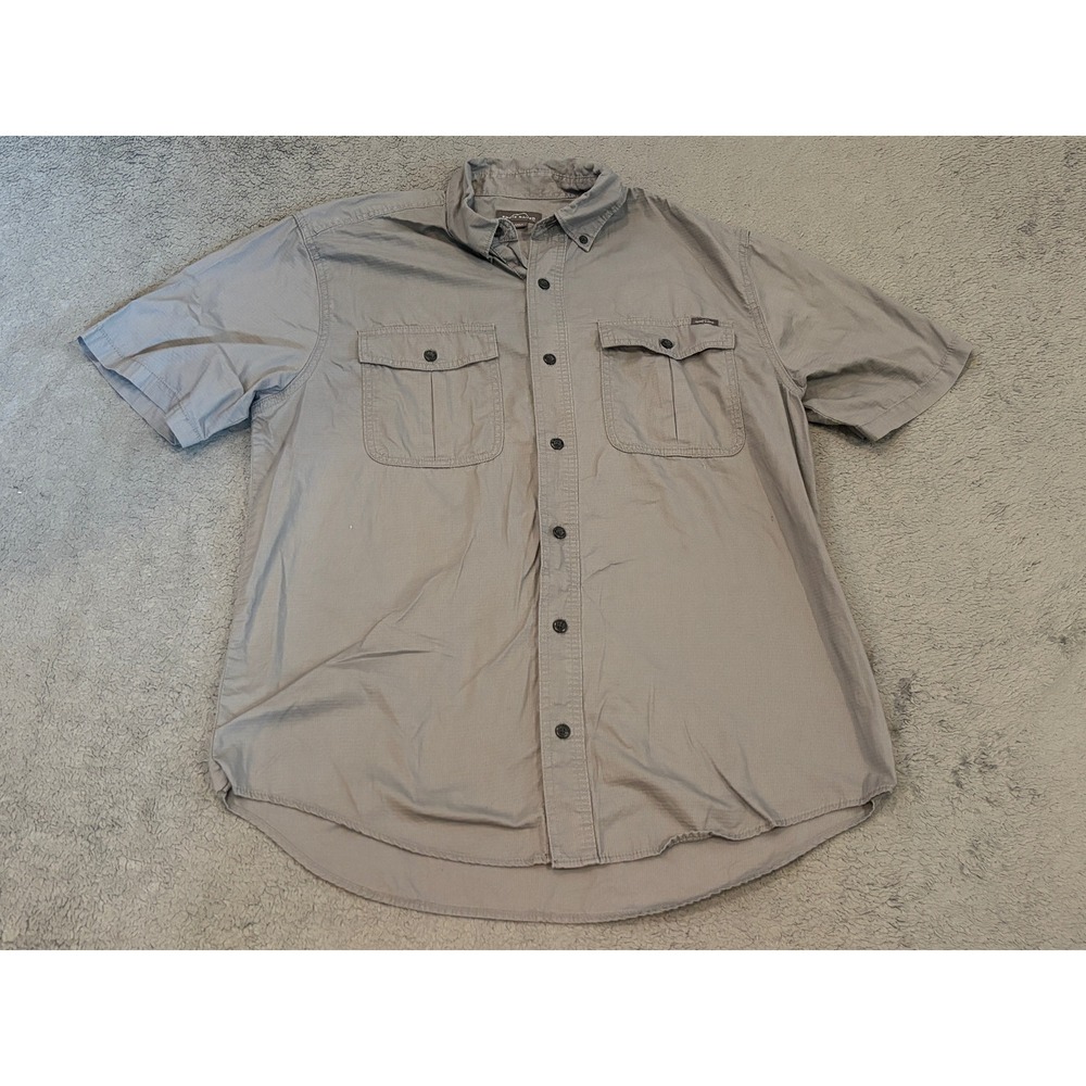Eddie Bauer Mens Large Gray Ripstop Cotton Short Sleeve Button Utility Shirt